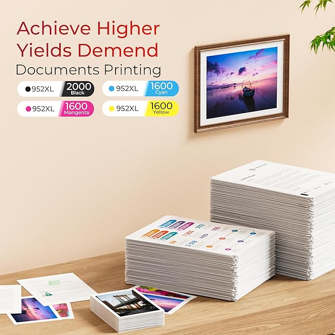 ejet 952XL Ink Cartridges Combo Pack High Page Yield (4-Pack) Compatible for HP 952XL Ink Cartridges Combo Pack | Works Officejet Pro 8702 8710 8720 8210 7740 7720,Black Cyan Magenta Yellow | N9K28AN