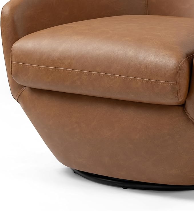 UIXE 360° Swivel Barrel Accent Chair, PU Leather Upholstered Club Armchair for Living Room, Modern Round Arm Chair Single Sofa Bedroom Reading Seating (Brown)