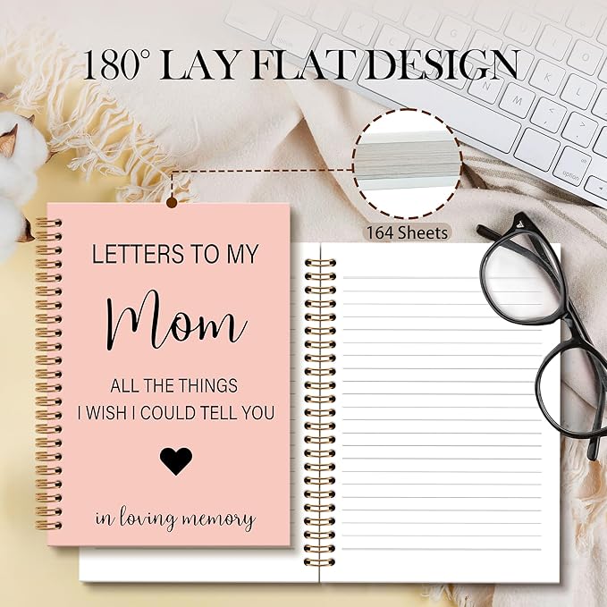 Memorial Gifts for Loss of Mom Grief Notebook Journal, Letters to My Mom in Heaven Journal, Sympathy Notebooks Gifts for Loss of Mom Women, In Loving Memory Sympathy Gifts, 6x8.2In(Pink)