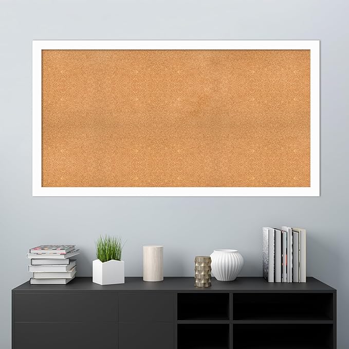 Amanti Art Natural Cork Board for Wall, 33x61 Vision Board with White Frame, Oversize Corkboard Office Decor for Home Organization, Casual Corkboard Pinboard to Display Items for Home Organization in
