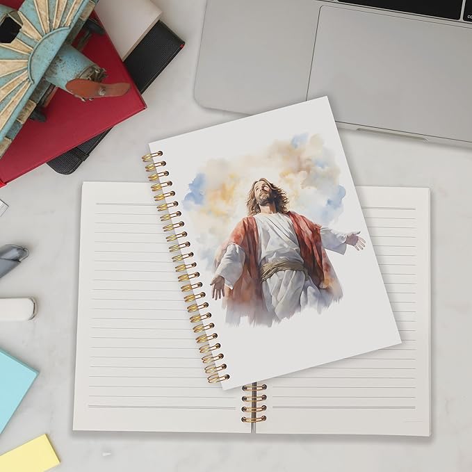 Qabliqo Jesus Christian Spiral Notebooks, Watercolor Jesus Journals for Writing, Christian Journal for Women Men, Faith Based Gifts, Retro Religious Notebook for Note Taking, 5.5x8.3 Inch