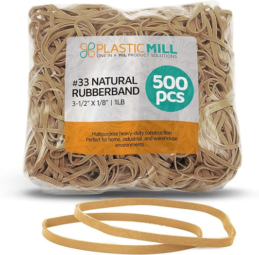 PlasticMill Rubber Bands - #33 Size - Natural Rubberbands - 1LB/500 Count.