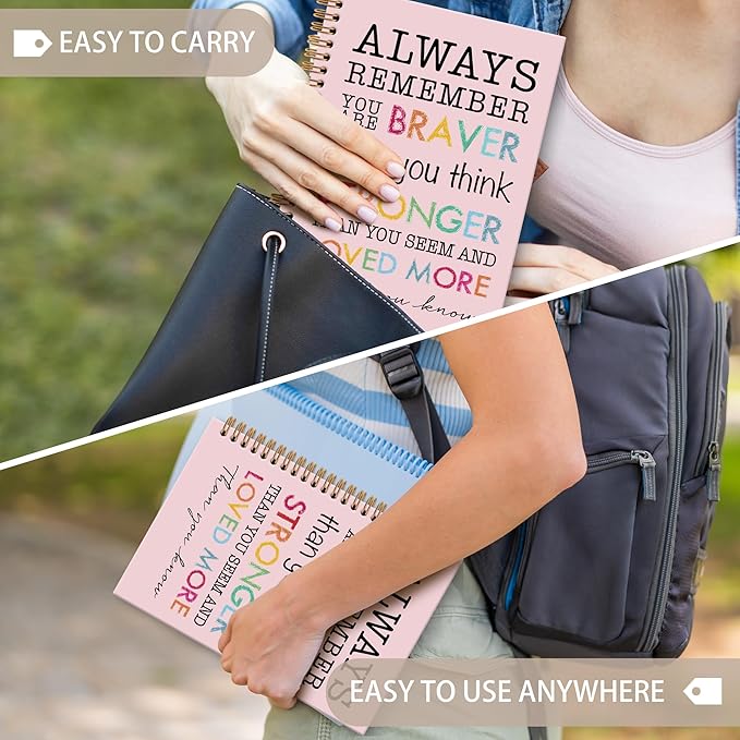 Inspirational Motivational Notebook Journal, Inspirational Gifts Spiral Notebook, You are Brave Motivational Notebooks Gifts for Women, Positive Gifts School Office Supplies, 6x8.2In(Pink)