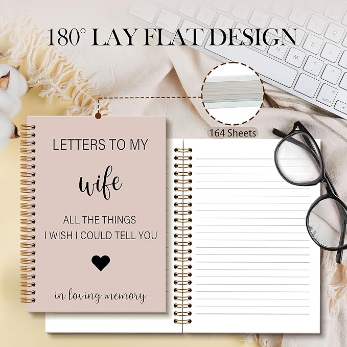 Memorial Gifts for Loss of Wife Grief Notebook Journal, Letters to My Wife in Heaven Spiral Notebook, Sympathy Notebooks Gifts for Loss of Wife Men, In Loving Memory Sympathy Gifts, 6x8.2In