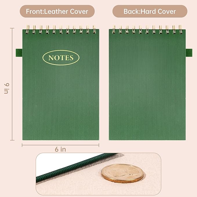 Yoment Top Spiral Notebook 240 Pages Leather Steno Pads 6x9 Top Bound Spiral Notepad 100 GSM College Ruled Notebook Left Handed Notebooks for Work School Office, Green