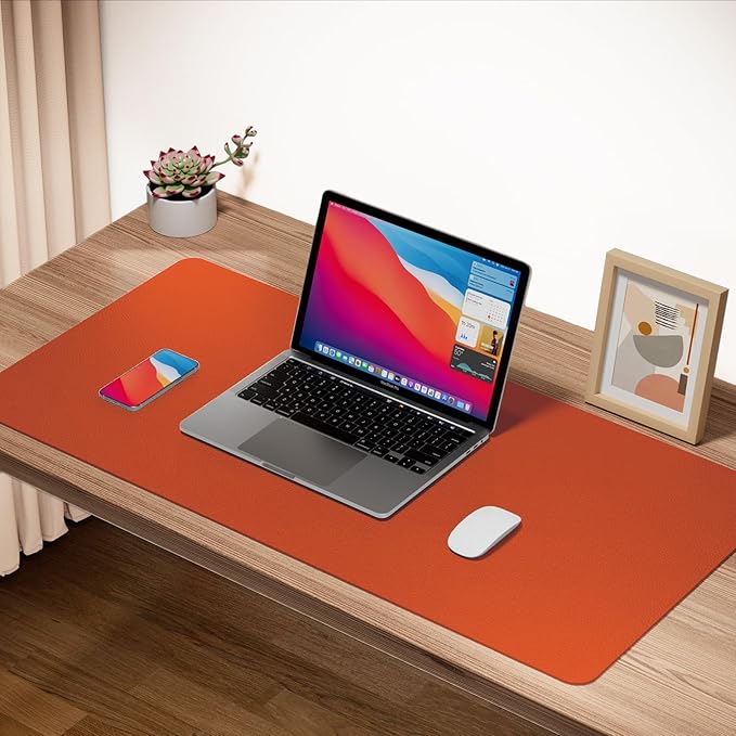 Boutilon Leather Desk Pad 30" x14",Non-Slip Mouse Pad,Office Desk Mat,Waterprooft PU Leather Desk Blotter,Desk Pad Protector,Desk Writing Pad for Home Office Decor (M-Orange H)