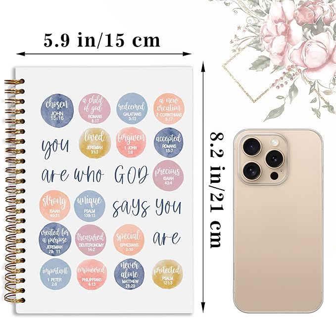 Bible Notebook, A5 Spiral Christian Journal Bible Verse-God Says You Are, Inspirational Notebooks for Women, Bible Study, Gift for Birthday Christmas, Office Supplies (Light blue)