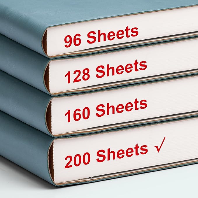 EMSHOI B5 College Ruled Notebook Journal - 400 Pages (200sheets), 7mm Spacing & Vegan Leather Cover for Work, School, Bible Study, Bullet Journaling - with Sticky Notes, Pocket & Pen Holder- GrayBlue