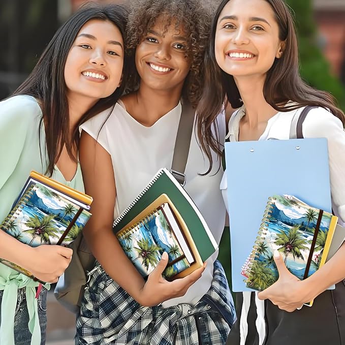 Spiral Journal Notebook, A5 Cute Notebooks for Women Men, College Ruled Hardcover Notebook for Work & Note Taking, 60 Pages Double-Wire Journals for Writing, Cute Island