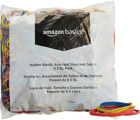 Amazon Basics Assorted Size and Color Rubber Bands, 0.5 lb.