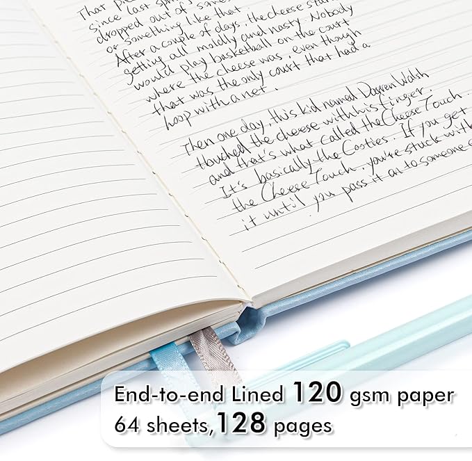 feela 8 Pack Notebooks Journals Bulk, Hardcover Notebook Classic Ruled Lined Journals with Pen Holder for Women Girls School Business Supplies, with 8 Black Pens, 120 GSM, 5.1”x8.3”, A5, Light Blue