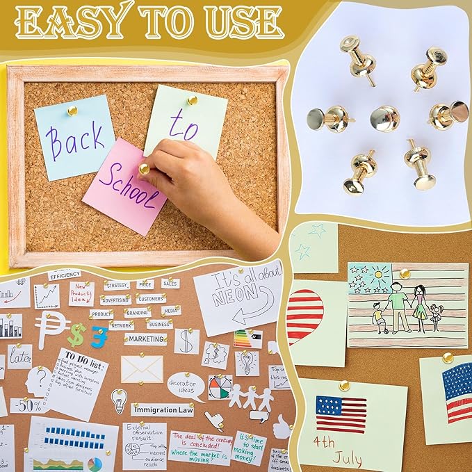220 Count Gold Push Pins, Standard Plastic Head Steel Point Gold Thumb Tacks Decorative Push Pins for Cork Board Wall Hanging