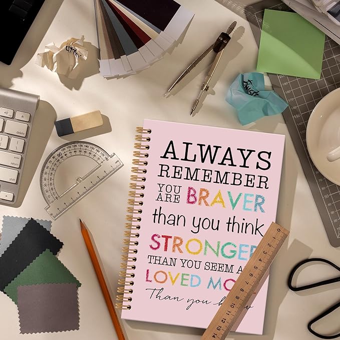Inspirational Motivational Notebook Journal, Inspirational Gifts Spiral Notebook, You are Brave Motivational Notebooks Gifts for Women, Positive Gifts School Office Supplies, 6x8.2In(Pink)