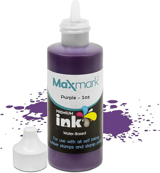 MaxMark Premium Refill Ink for self Inking Stamps and Stamp Pads, Purple Color - 1 oz.