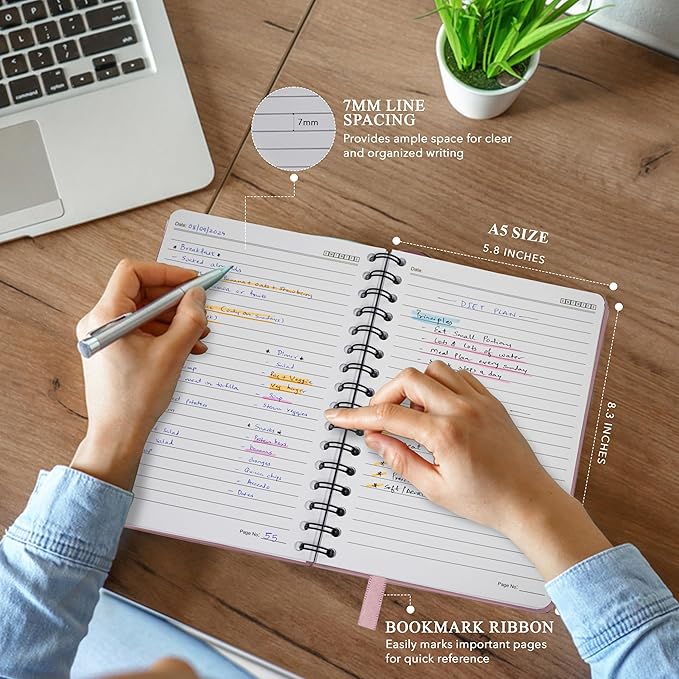 Lined Spiral Journal Notebook For Men & Women - A5 Journal 170 Pages, Hardcover Notebooks for Work & Note Taking, College Ruled Journals for Writing - Pink