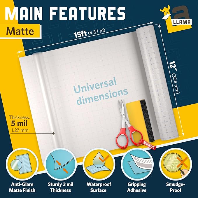 Matte Laminating Roll 2-Pack 12β x 15ft - 5 MIL Self Adhesive Durable Clear Matte Vinyl Laminate Roll for Anti-Glare Surface