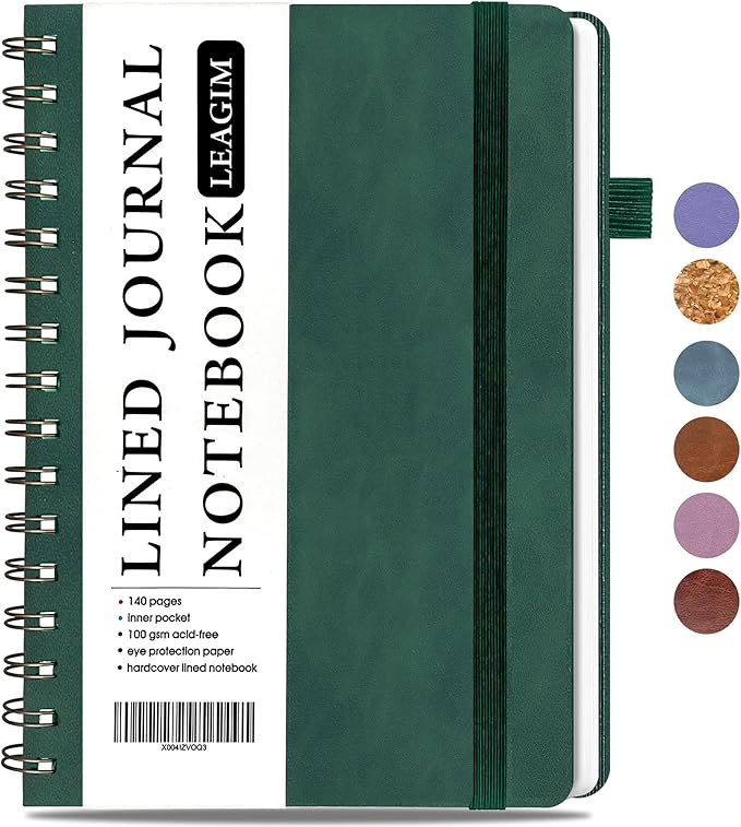 Lined Spiral Journal Notebook for Women & Men, College Ruled Hardcover Notebook for Work & Note Taking, Journals for Writing, 100 GSM, Business, School, 140 Pages, A5(5.8"x8.5") - Dark Green