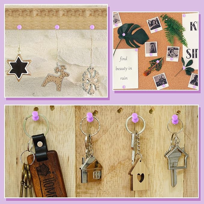 220 Count Purple Push Pins Standard Plastic Head Steel Point Thumb Tacks Decorative Push Pins for Cork Board Wall Hanging Bulletin Board