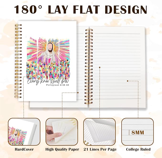 Qabliqo Colorful Christian Jesus Spiral Notebooks, Philippians 2:10-13 Bible Journals for Writing, Christian Religious Journal for Women, Scripture Notebook for Note Taking, 5.5x8.3 Inch