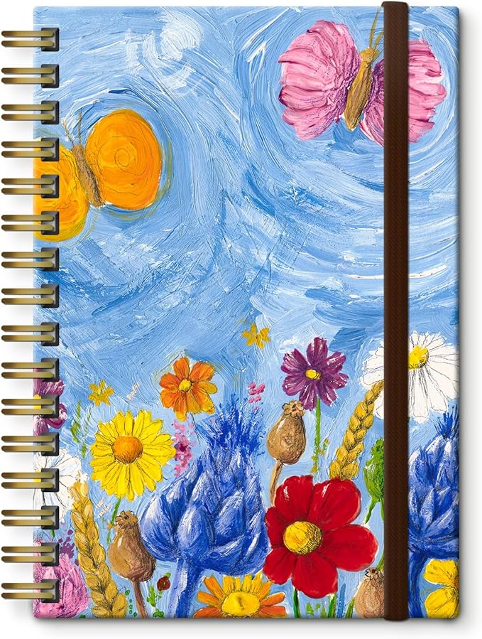 Spiral Journal Notebook, A5 Cute Notebooks for Women Men, College Ruled Hardcover Notebook for Work & Note Taking, 60 Pages Double-Wire Journals for Writing, Colorful Flowers Print