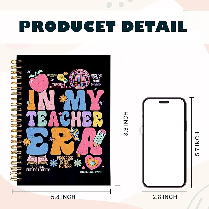 BearCake Teachers Notebooks Journal Gifts for Teachers, Teacher Appreciation Gifts, Thank You Teacher Gifts, Teacher Desk Supplies, in My Teacher Era Hardcover Spiral Notebook 5.5x8.3