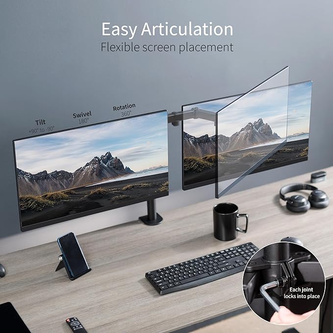 VIVO Dual Monitor Desk Mount, Heavy Duty Fully Adjustable Stand, Fits 2 LCD LED Screens up to 32 inches and 22 lbs Each, Black, STAND-V032