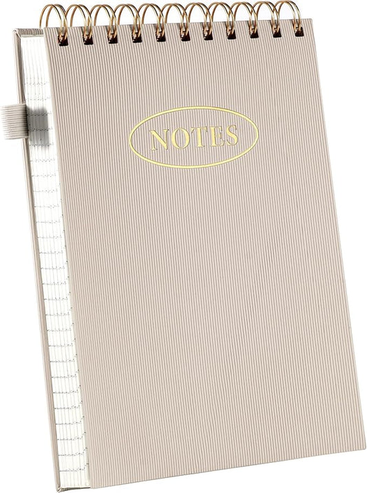 Yoment Top Spiral Notebook 240 Pages Leather Steno Pads 6x9 Top Bound Spiral Notepad 100 GSM College Ruled Notebook Left Handed Notebooks for Work School Office, Beige