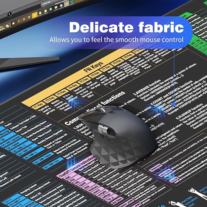 Waterproof mouse pad—Excel Cheat Sheet Desk pad—Contains Various commonly Use Office Software Such as Excel, Word, etc—Large XXL (35.45" x 15.75")|Office Keyboard and mouse pad|excel Shortcut mousepad