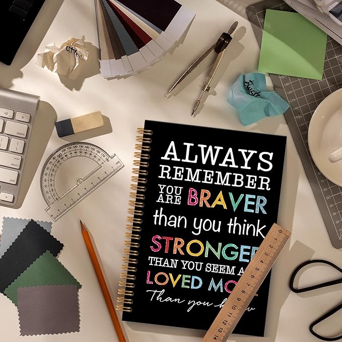 Inspirational Motivational Notebook Journal, Inspirational Gifts Spiral Notebook, You are Brave Motivational Notebooks Gifts for Women, Positive Gifts School Office Supplies, 6x8.2In(Black)