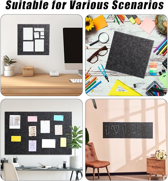 Large Cork Board 36" x 24", 6 Pack Felt Wall Tiles with 30 Pcs Pushpins, Bulletin Board with Removable Self-Adhesive Strips, Pin Boards Cork Boards for Walls Office Home Classroom Decor-Dark Gray