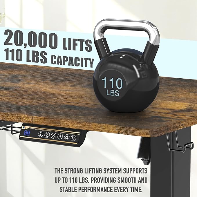 SHW 40-Inch Electric Height Adjustable Standing Desk with Drawer, Memory Preset and Cable Management Tray, Rustic Brown