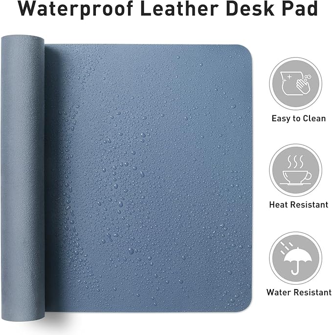 Aothia Leather Desk Pad Protector, Large Mouse Pad, Office Desk Mat, Non-Slip PU Leather Desk Blotter, Laptop Desk Pad, Waterproof Desk Writing Pad for Office and Home (Denim Blue, 23.6" x 13.7")