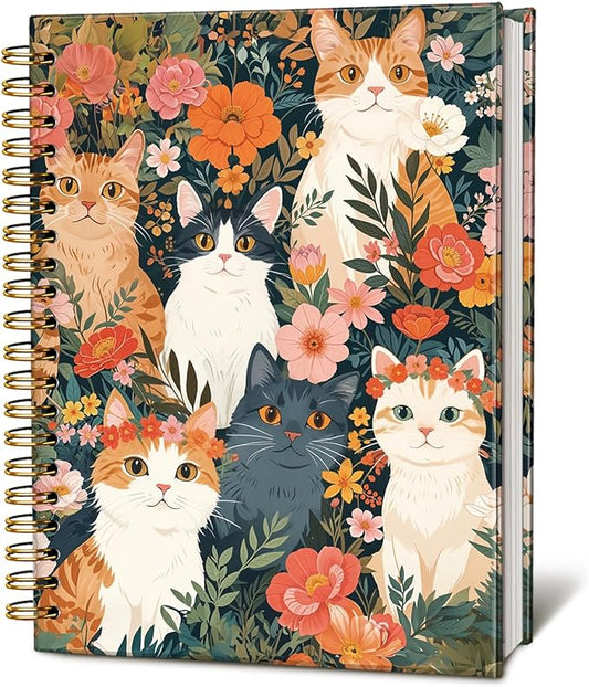 Cat Notebook Journal for Teen Girls, Black Cat Floral Spiral Notebook for School Supplies, Cute Notebooks for School Aesthetic, Cat Lover Gifts for Women Men 5.5x8.3 Inch