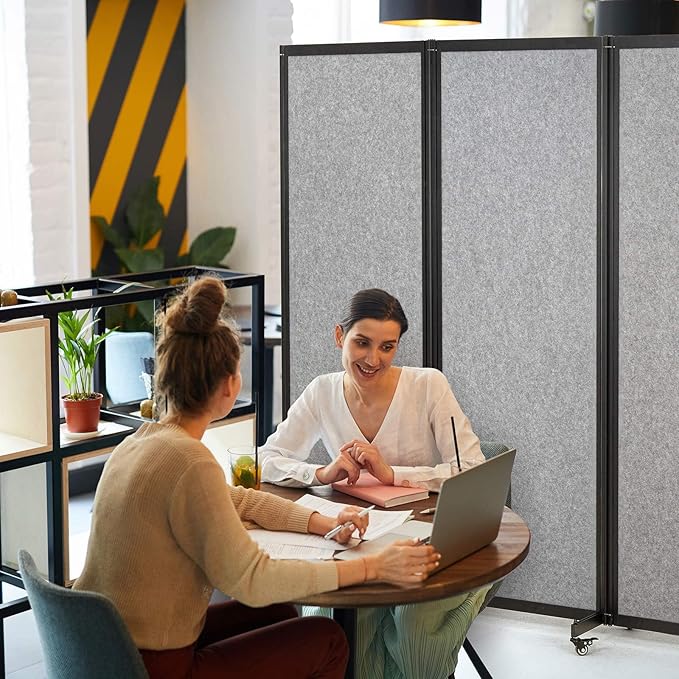 Room Partition,Office Divider,Portable Commercial Screen Dividers,Privacy Partition Separator,Classroom School Dividers,12'7"L* 6'7"H,6 Panel,Light Grey