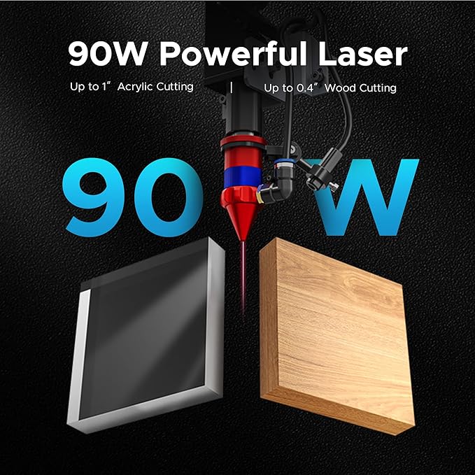 OMTech 90W CO2 Laser Engraver with LightBurn, 28"x20" Cutting & Engraving Machine with Air Assist, 4-Way Pass, Caster Wheels, RDWorks, for Wood, Glass, Acrylic & More