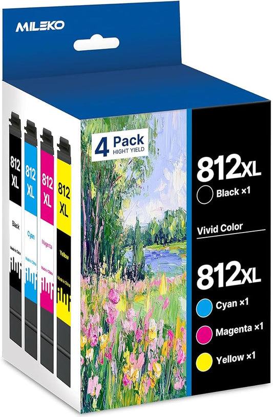812XL Ink Cartridge Epson Remanufactured Replacement for Epson 812 812XL Ink Cartridges Combo Pack for Epson 812 XL T812XL Work for Workforce Pro WF-7840 WF-7820 WF-7310 EC-C7000 Printer(4 Pack)