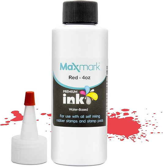 MaxMark Premium Refill Ink for self Inking Stamps and Stamp Pads, Red Color - 4 oz.