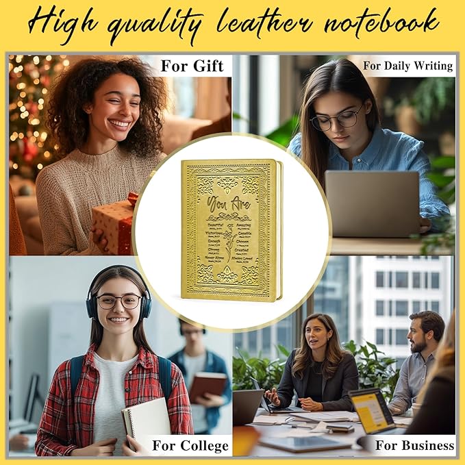 Yellow A5 Lined Leather Journal Notebook,Inspirational Christian Gifts Hardcover Executive Notebooks for Men Women,200 Pages 100 Gsm Thick Ruled Paper Daily Diary for School,Family ,Friends,Work (You Beautiful Yellow)