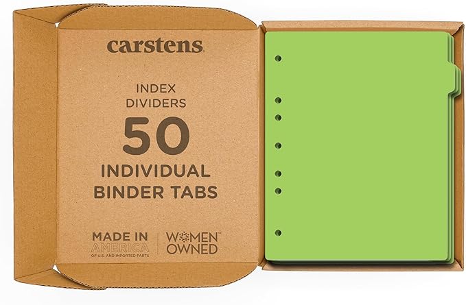 Carstens - Heavy Duty Plastic Ring Binder Dividers, Side Tab, 1/9 Cut, Tab 2 Position, US Letter, Lime, Case of 50, (2618-11CS) - Ideal Medical Chart Dividers or Index Tabs for 3 Ring Binders