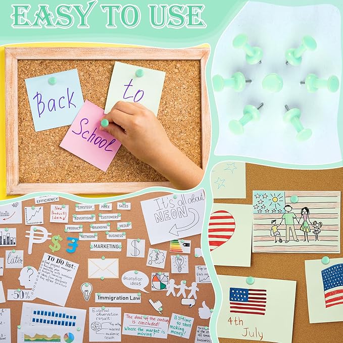 220 Count Green Push Pins, Standard Plastic Head Steel Point Thumb Tacks Decorative Push Pins for Cork Board Wall Hanging