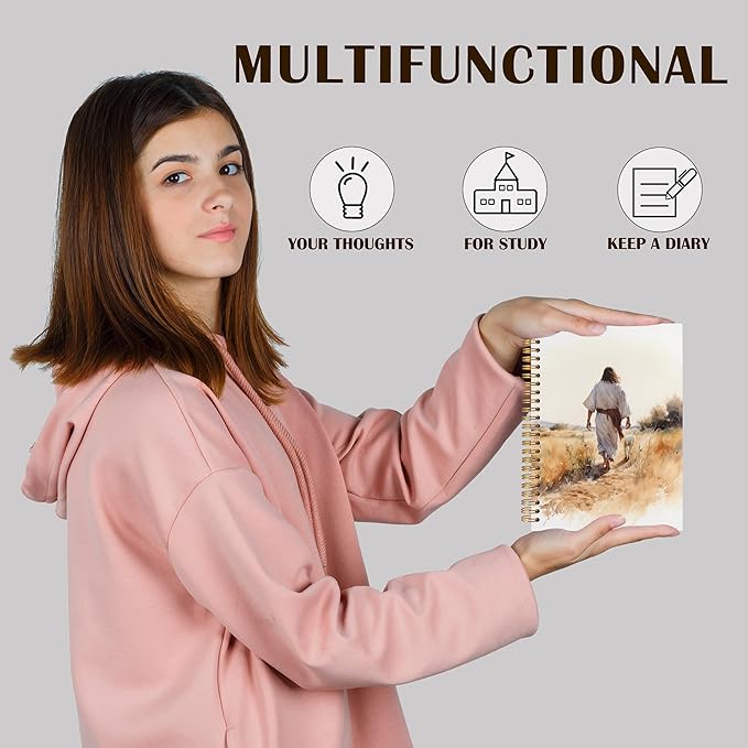 Qabliqo Jesus and Lamb Christian Spiral Notebooks, Rustic Retro Jesus Journals for Writing, Christian Gifts for Women Men, Prayer Journal, Religious Notebook for Note Taking, 5.5x8.3 Inch