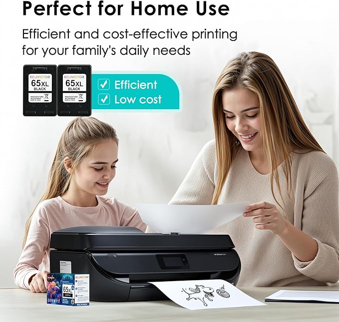 EcoVictor Remanufactured 65XL Ink Cartridges Replacement for HP 65 XL Black Ink Cartridge HP65 HP65XL Compatible Envy 5000 5055 5052 5010 5070 DeskJet 3755 3700 3772 3720 3752 2600 2622 2652 (2 Black)