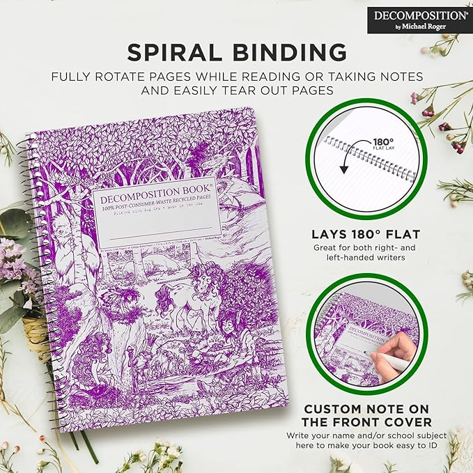 Decomposition Fairy Tale Forest College Ruled Spiral Notebook - 9.75 x 7.5 Journal with 160 Lined Pages - 100% Recycled Paper - Cute Notebooks for School Supplies, Home & Office - Made in USA