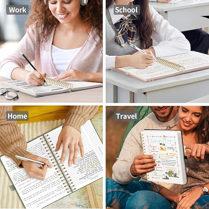 EMSHOI Spiral Notebook College Ruled, 300 Numbered Pages, B5 Large Hardcover Leather, 100 GSM Thick Lined Journal for Women Men Work Writing Journaling Note Taking, 7.48" x 10.15", Light Green