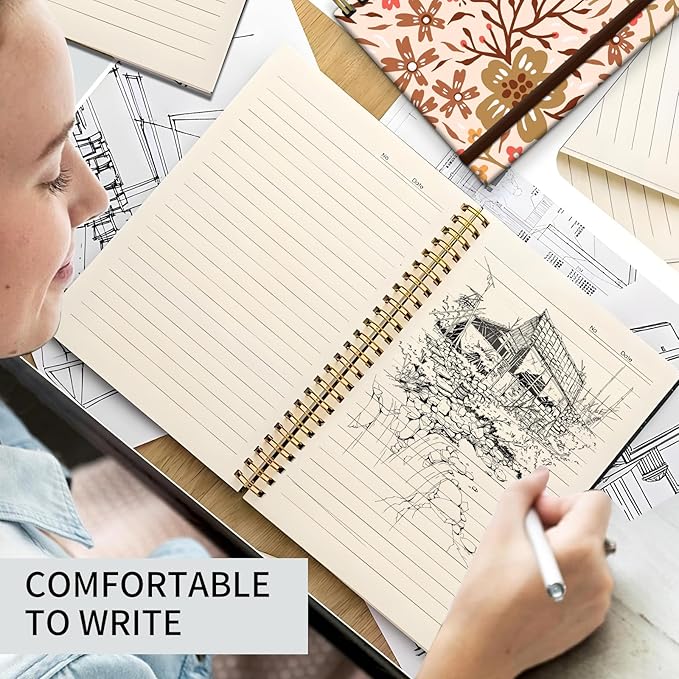 Spiral Journal Notebook, A5 Cute Notebooks for Women Men, College Ruled Hardcover Notebook for Work & Note Taking, 60 Pages Double-Wire Journals for Writing, Cute Colorful Flowers