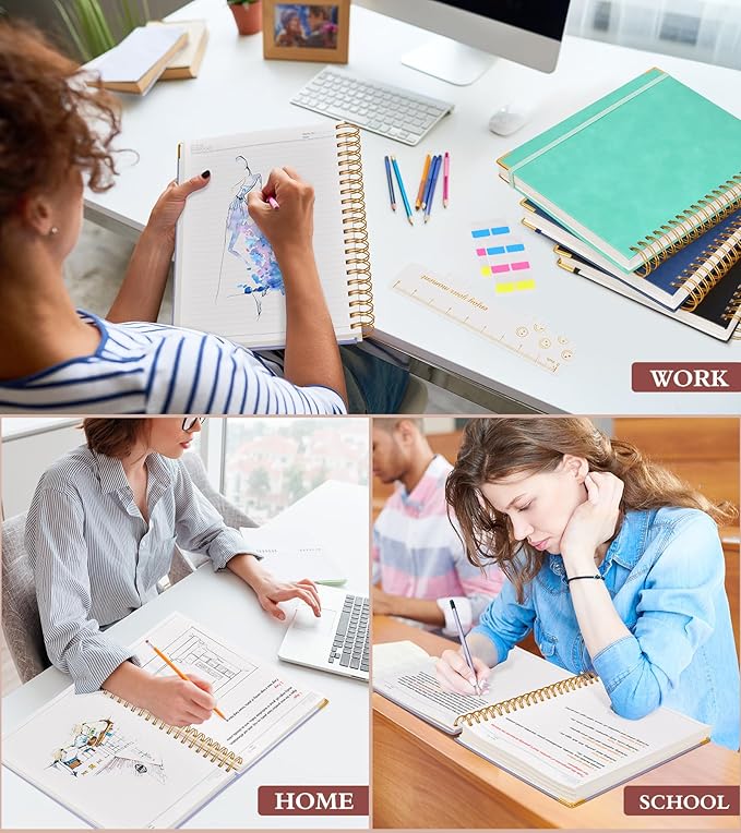 Spiral Notebook Journal 5.75” x 8.38”, 300 Pages Hardcover Leather Lined Journals for Women Men, A5 Small College Ruled Notebooks with 100 GSM Thick Paper, Spiral Journal for Writing Work, Purple