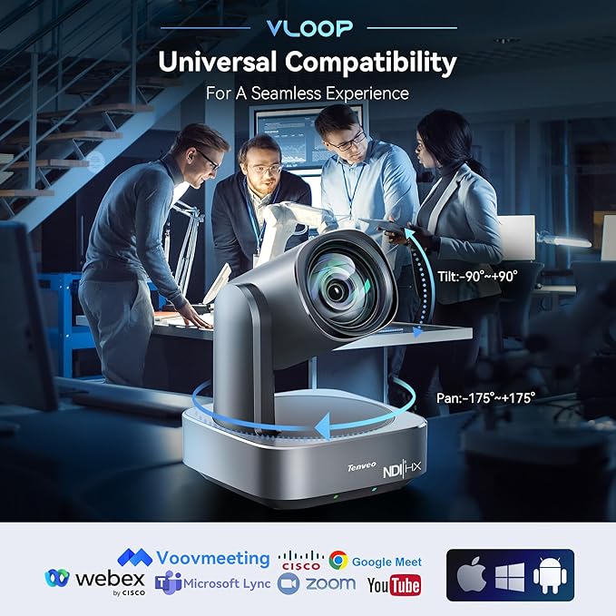 Tenveo NDI PTZ Camera 4K AI Auto-Tracking 12X Optical Zoom USB3.0 LAN PoE HDMI Wide Angle Lens IP Live Streaming Camera for Church Worship Video Conference Broadcast Events YouTube OBS vMix