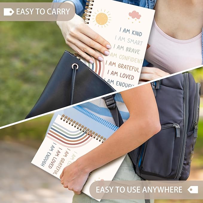 Inspirational Rainbow Notebook Journal - Motivational Nursery Spiral Notebook, I am Kind Inspirational Notebooks Gifts for Kids Girls, Daily Affirmations for Women School Supplies, 6x8.2In