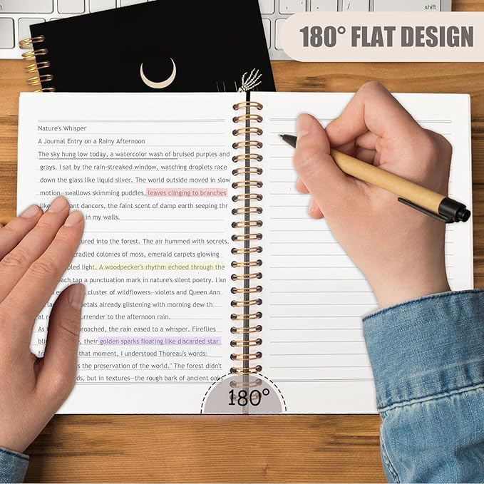 WUCHJ Witchy Gothic Spiral Notebook, Astrology Journal, Celestial Sun and Moon Phases 5.5x8.3 Inch,Lined Notebooks College Ruled, Magic Notebook for Women, Astrology Gifts for Women