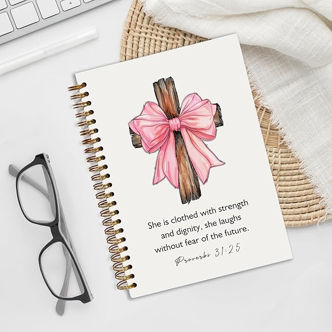 YOU FOUND ME Bohemian A5 Spiral Notebook with Rainbow Notebook- this is Our Happy Place, Inspirational Notebooks for Women, Bible Study, Gift for Birthday Christmas, Office Supplies (PINK BOW)